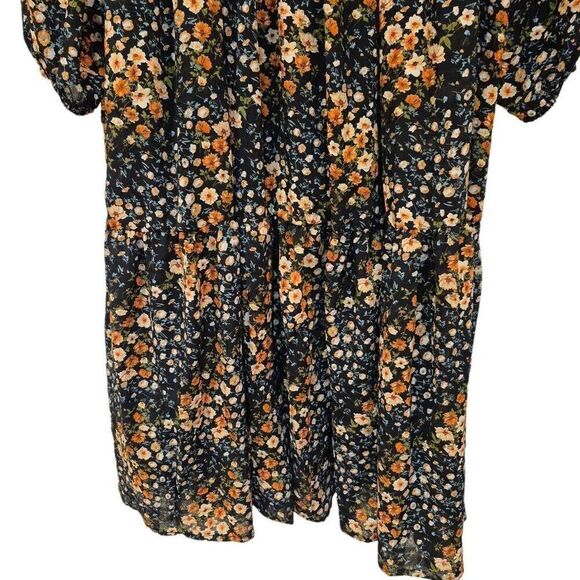 Hayden Women's Black/Orange/Ivory Poly Floral Lined Long Sleeve Dress - Picture 5 of 16